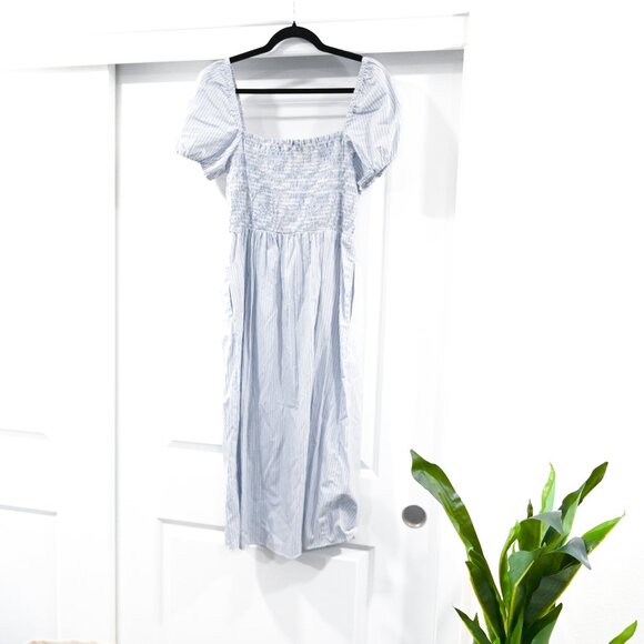 J. Crew Medium Short Sleeve Smocked Dress in Stripe Nautical Coastal Dress NWT - Picture 8 of 9